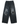 Black denim pants with patchwork design on a white background
